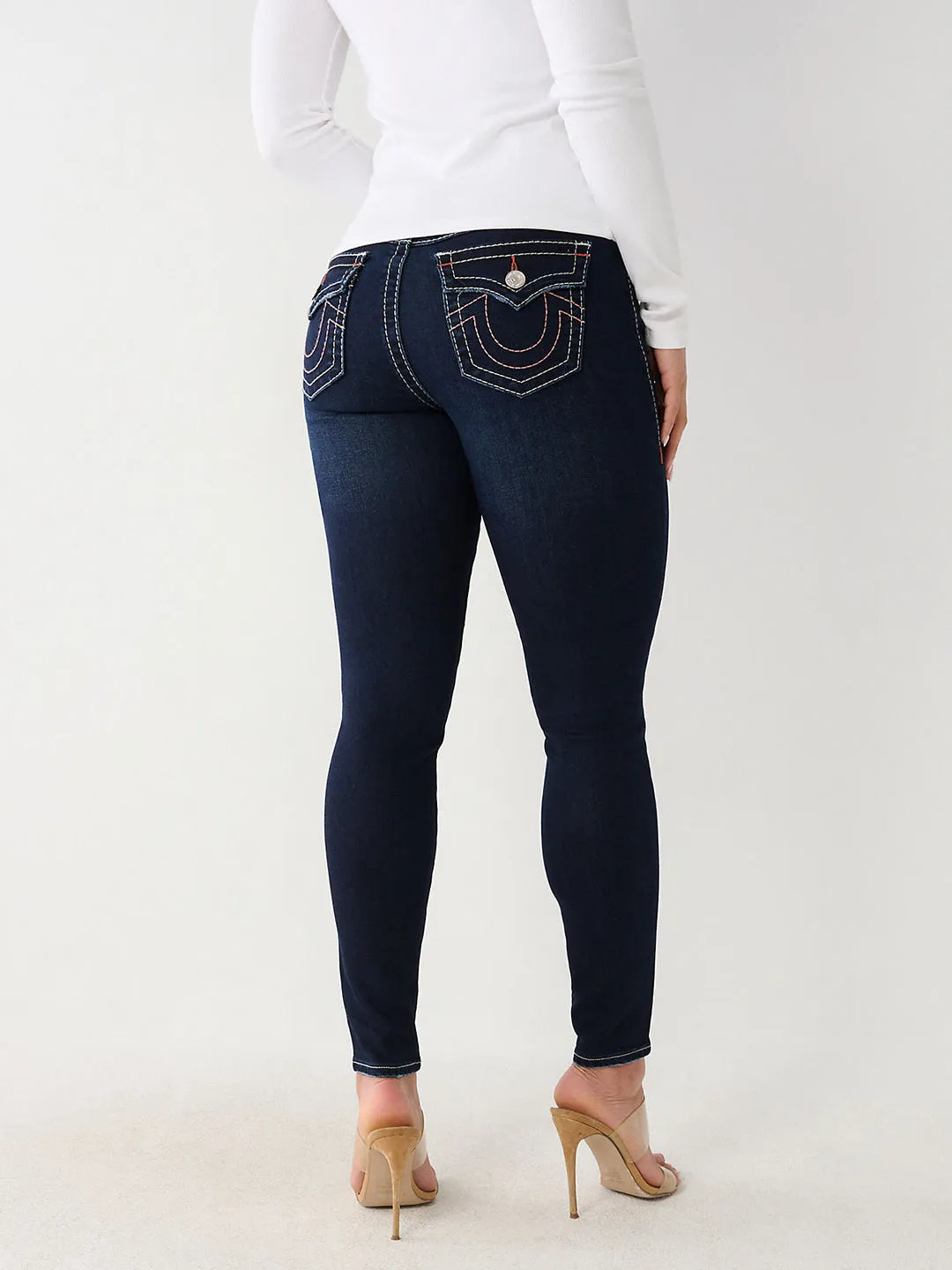 True Religion Womens Big T Halle Super Skinny Fit Blue Mid Rise Jeans