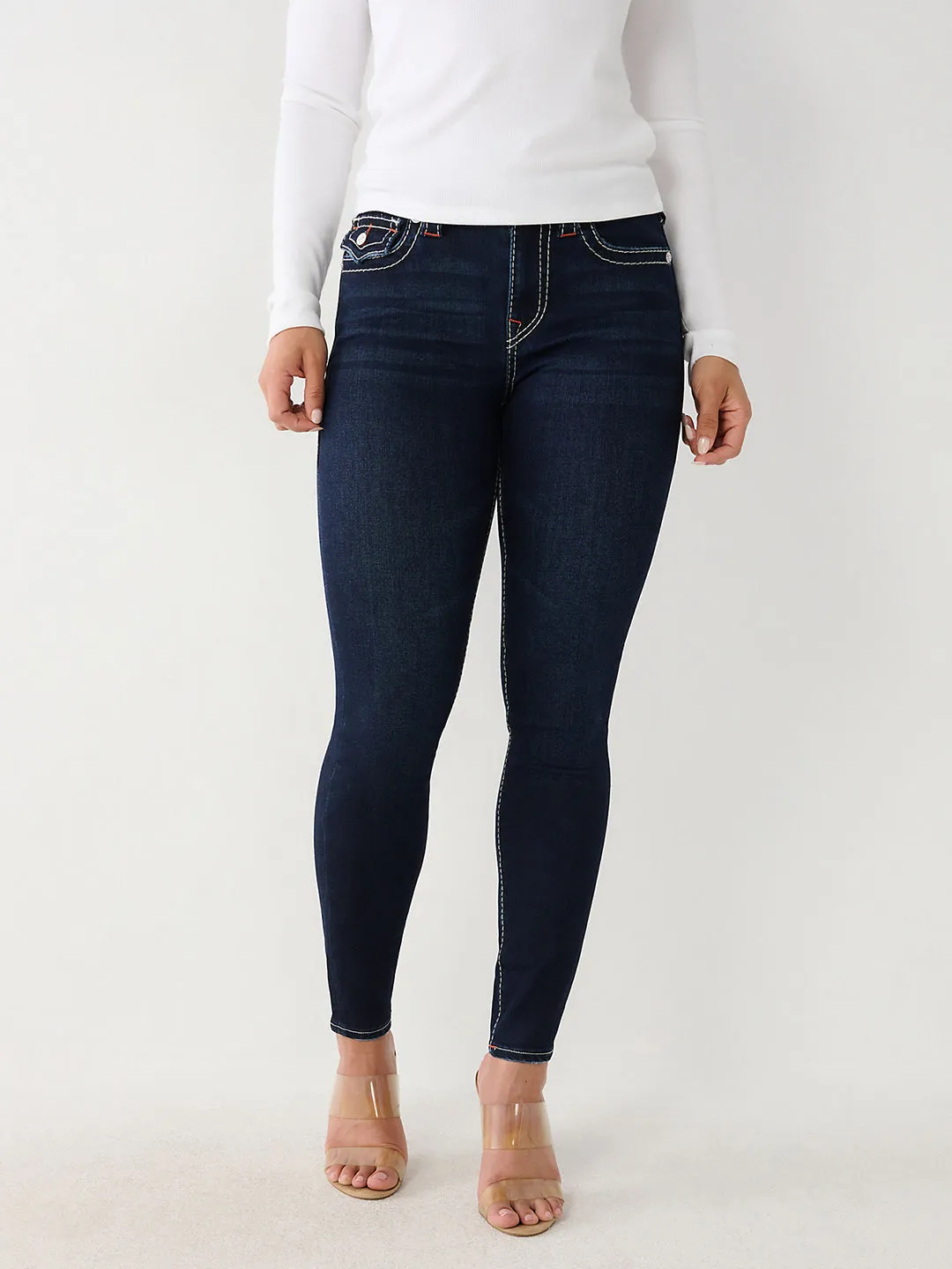 True Religion Womens Big T Halle Super Skinny Fit Blue Mid Rise Jeans