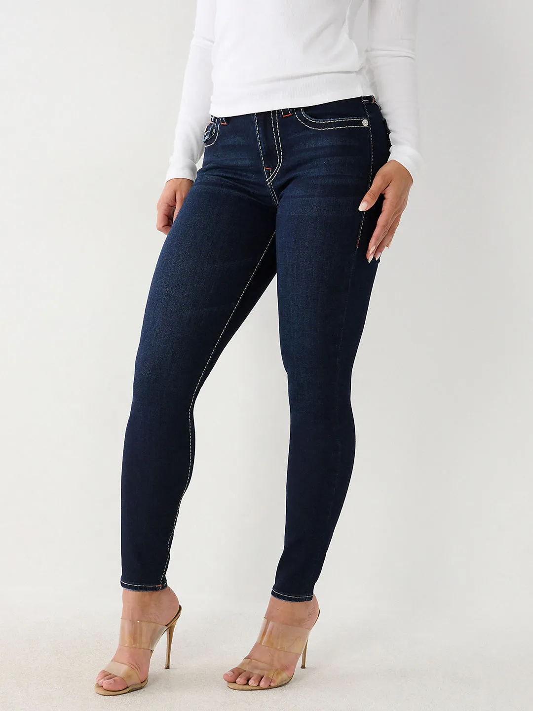 True Religion Womens Big T Halle Super Skinny Fit Blue Mid Rise Jeans