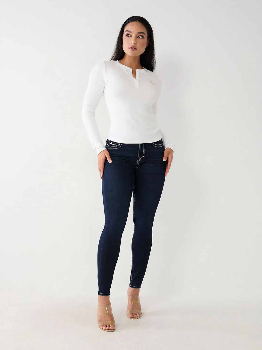 True Religion Womens Big T Halle Super Skinny Fit Blue Mid Rise Jeans