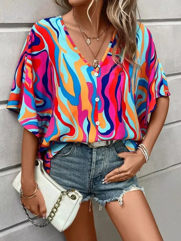 V-neck Print Blouse