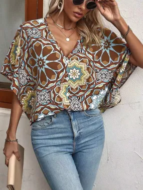 V-neck Print Blouse