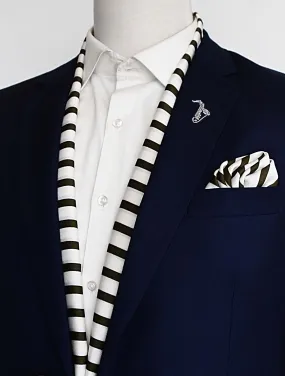 White & Green Stripes Silk Scarf Set