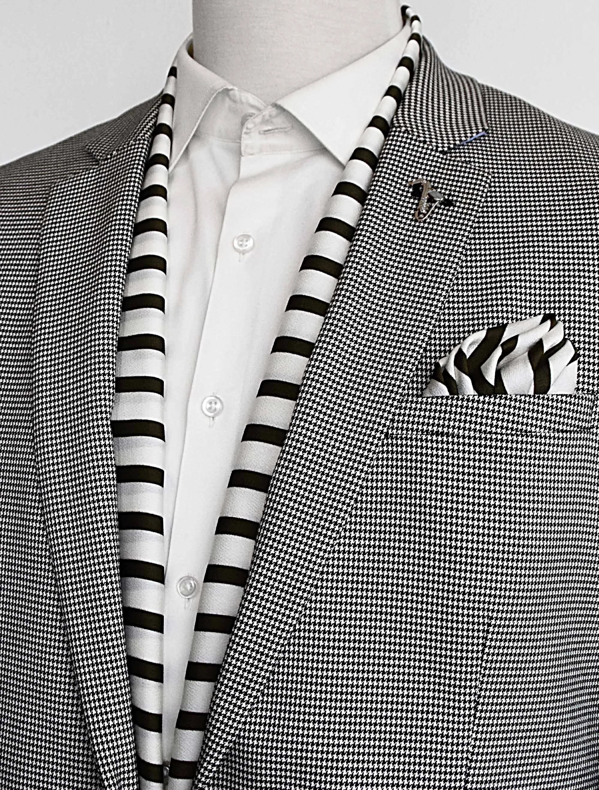White & Green Stripes Silk Scarf Set