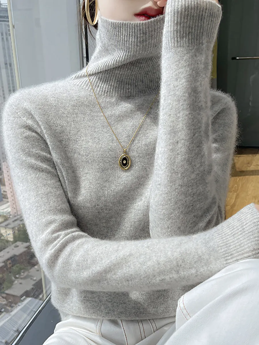 Women Autumn Soft Wool Turtleneck Knit Sweater