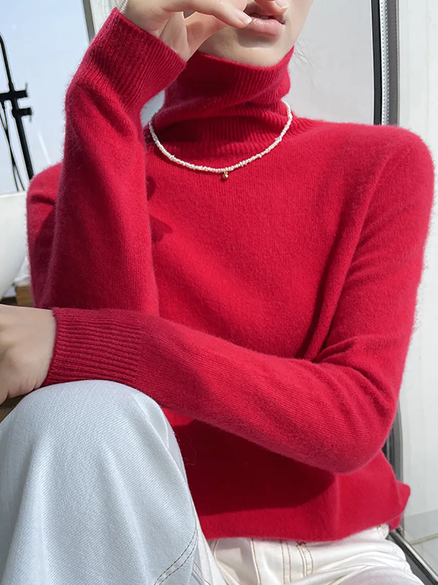 Women Autumn Soft Wool Turtleneck Knit Sweater