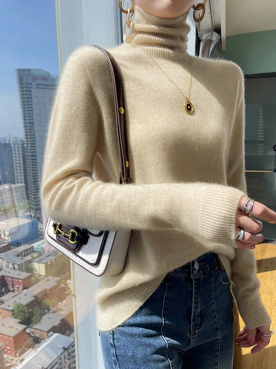 Women Autumn Soft Wool Turtleneck Knit Sweater