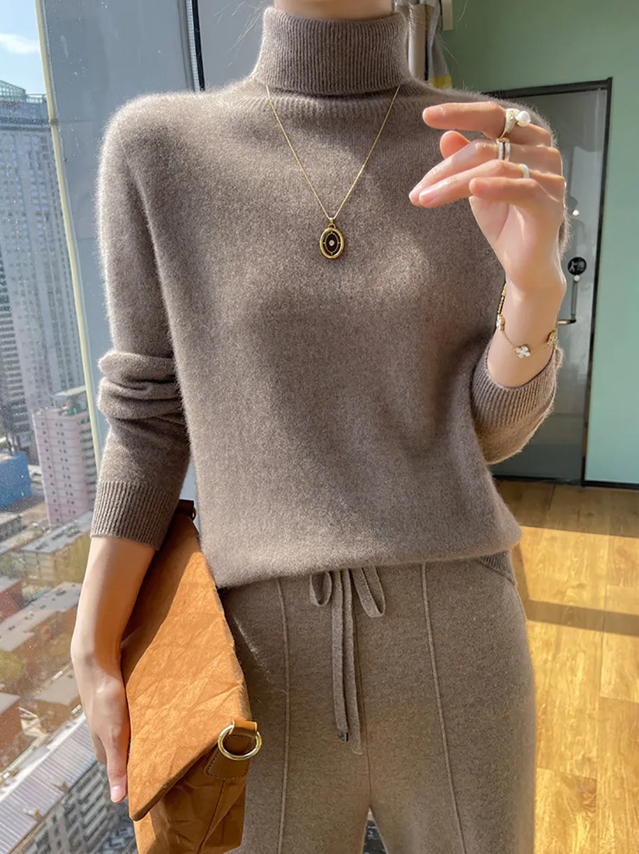 Women Autumn Soft Wool Turtleneck Knit Sweater