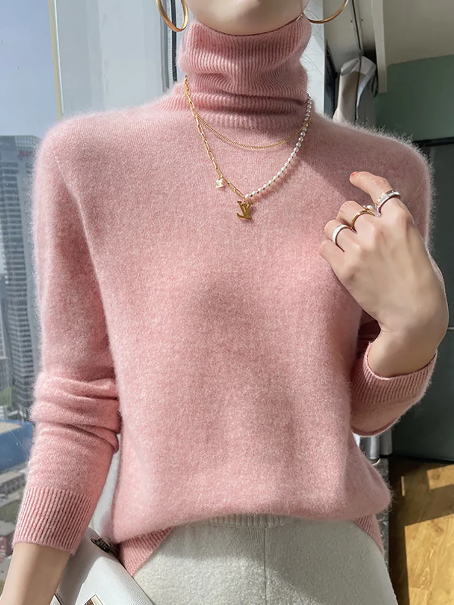 Women Autumn Soft Wool Turtleneck Knit Sweater