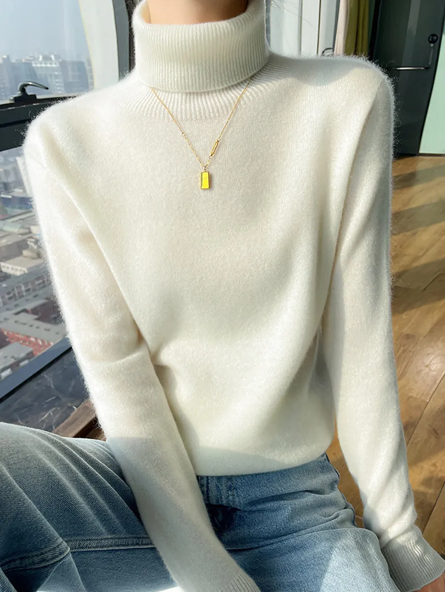 Women Autumn Soft Wool Turtleneck Knit Sweater