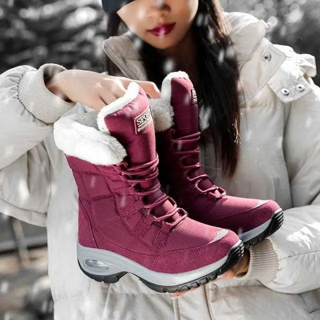 Women Boots Winter Keep Warm Quality Mid-Calf Snow Boots Lace-up