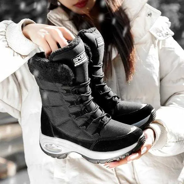 Women Boots Winter Keep Warm Quality Mid-Calf Snow Boots Lace-up