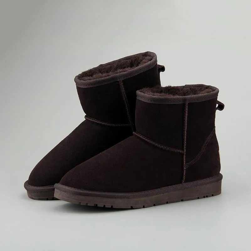 Women Leather Fleece Lining Fur Keep Warm Ankle Snow Boots