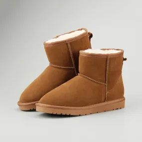 Women Leather Fleece Lining Fur Keep Warm Ankle Snow Boots
