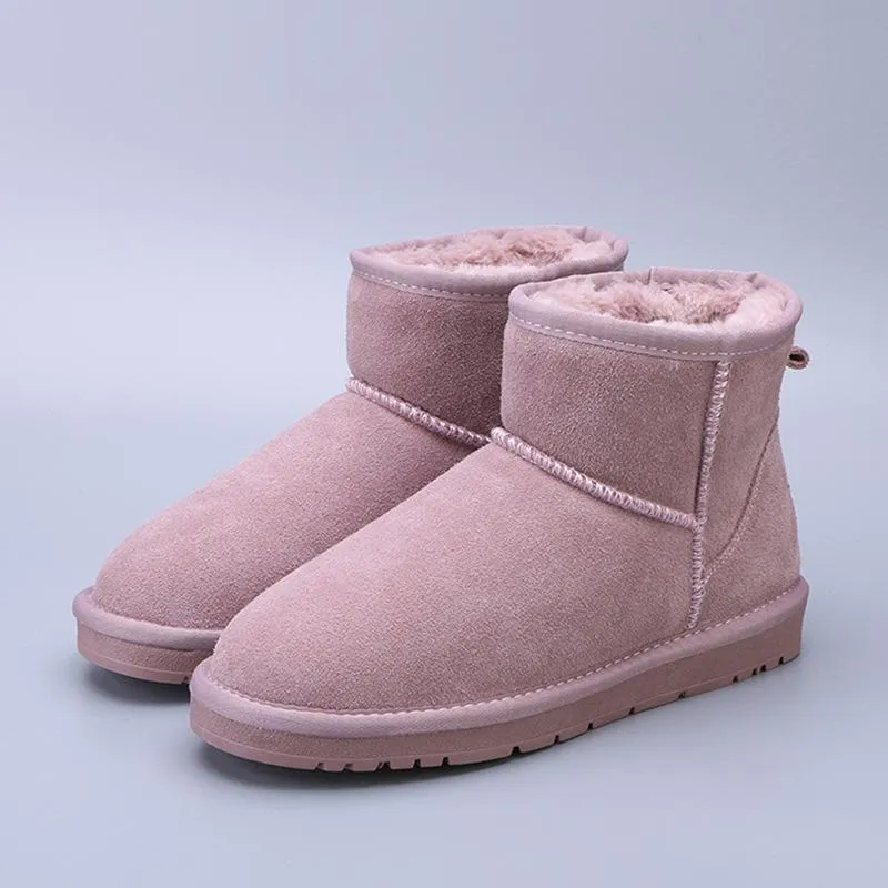 Women Leather Fleece Lining Fur Keep Warm Ankle Snow Boots