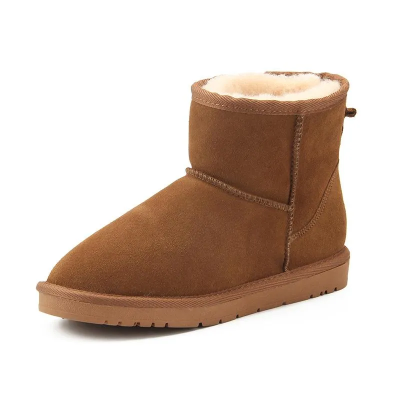 Women Leather Fleece Lining Fur Keep Warm Ankle Snow Boots
