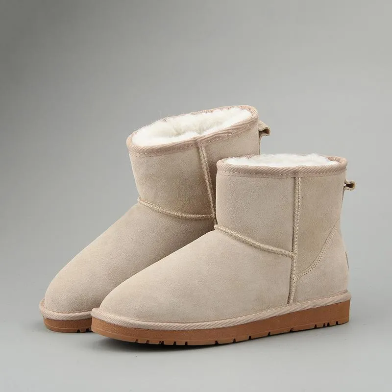 Women Leather Fleece Lining Fur Keep Warm Ankle Snow Boots
