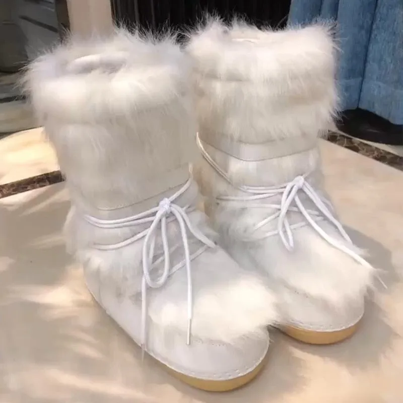 Women Ski Middle Calf Platform Snow Boots