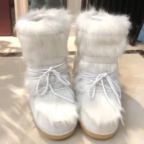 Women Ski Middle Calf Platform Snow Boots