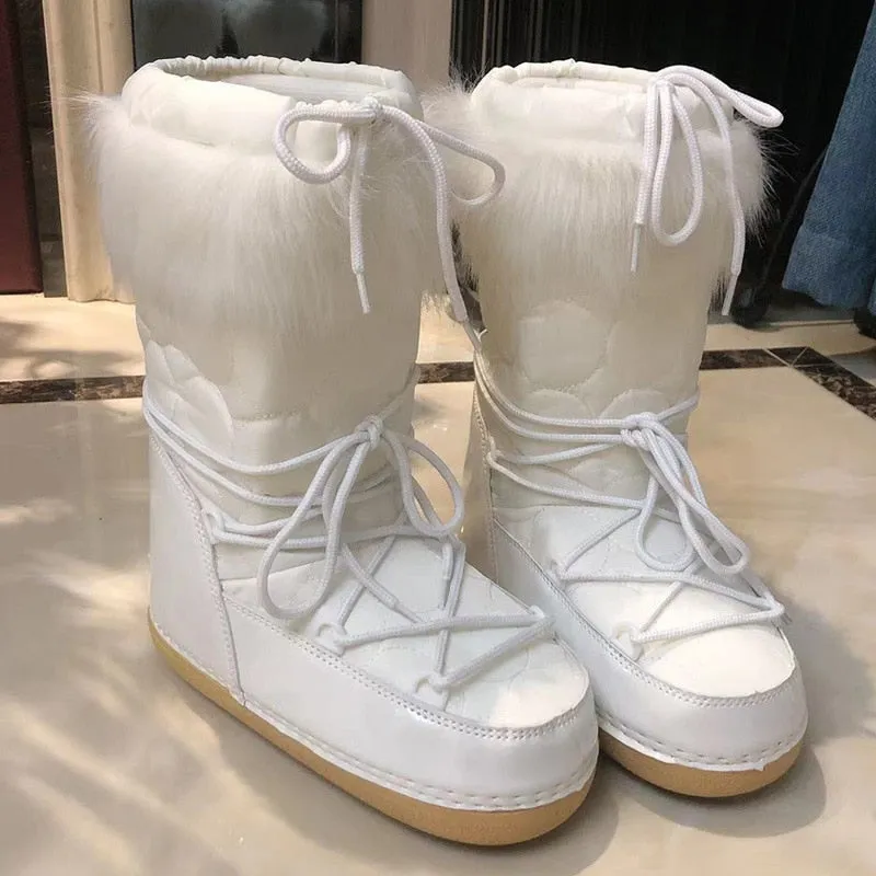 Women Ski Middle Calf Platform Snow Boots