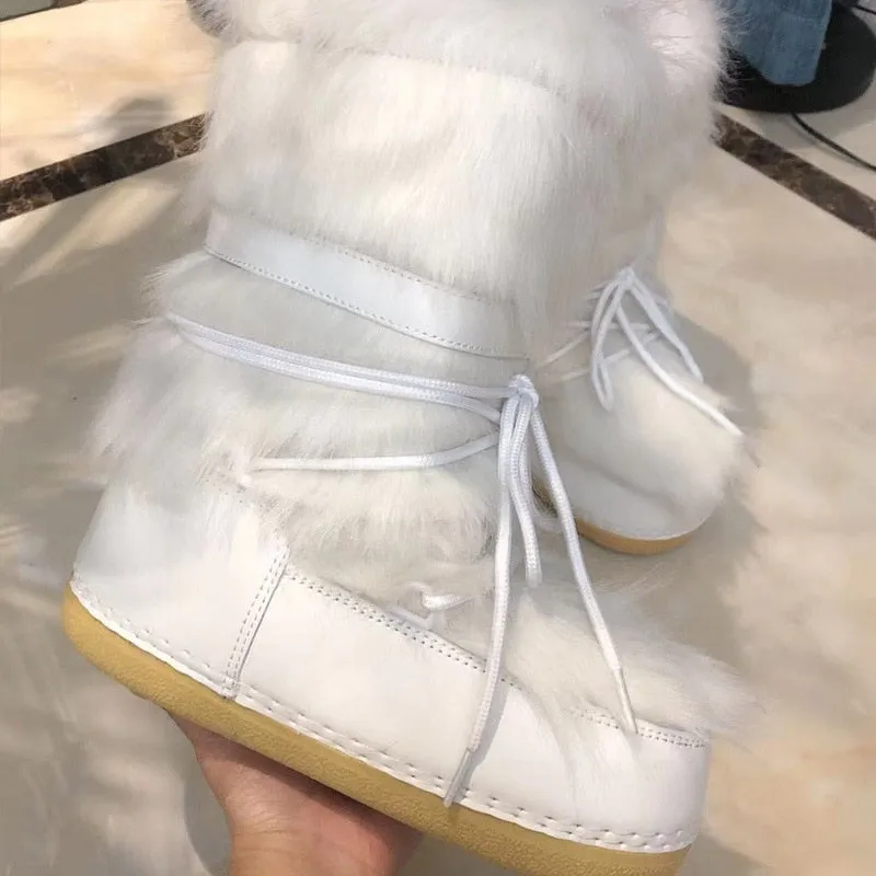 Women Ski Middle Calf Platform Snow Boots