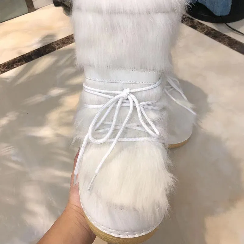 Women Ski Middle Calf Platform Snow Boots