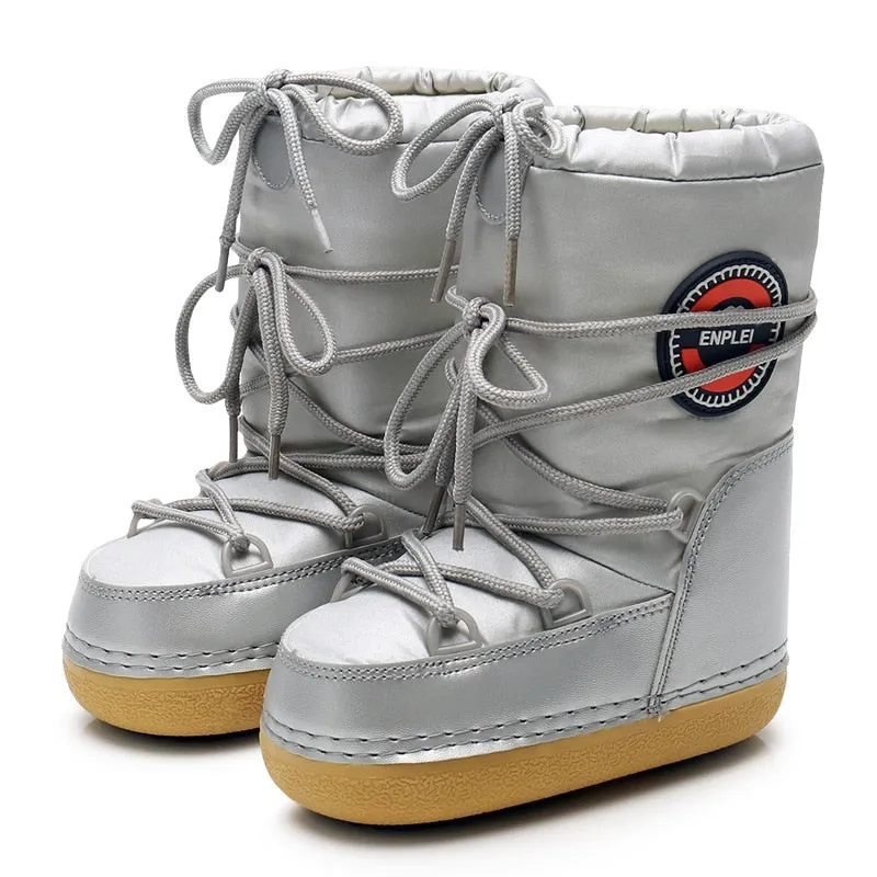 Women Ski Middle Calf Platform Snow Boots