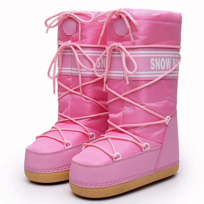 Women Ski Middle Calf Platform Snow Boots