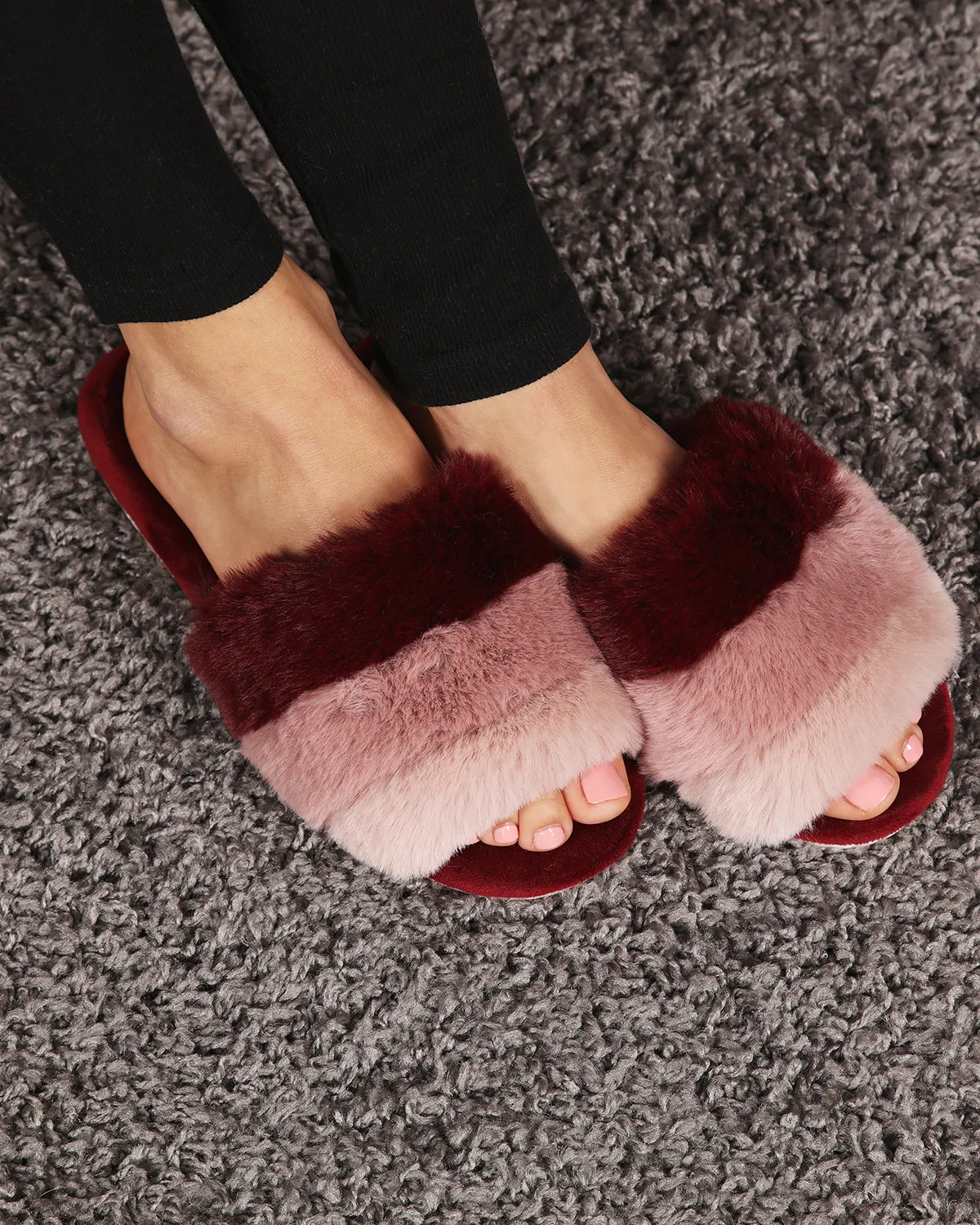 Women's Tonal Stripe Hard Bottom Plush Slippers