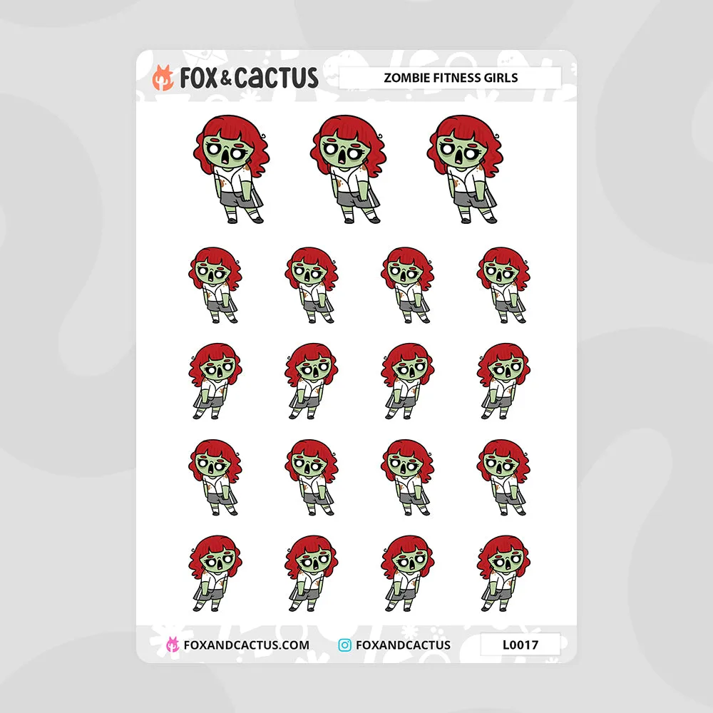 Zombie Fitness Kawaii Girl (Red Hair) Stickers