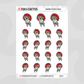 Zombie Fitness Kawaii Girl (Red Hair) Stickers